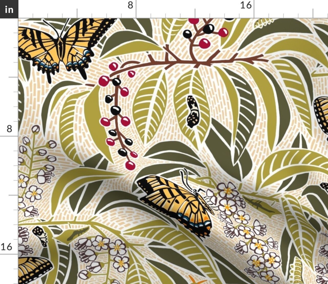 Butterfly Botanical Floral Swallowtail Butterflies Large Scale Custom Printed Fabric by Spoonflower Various Fabrics by the Yard or Fat Quarter